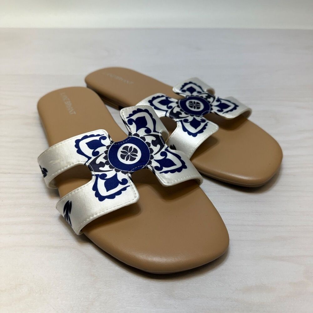 Lane Bryant Dream Cloud Slide Womens Size 11W Flat Slip On Blue Medallion Design